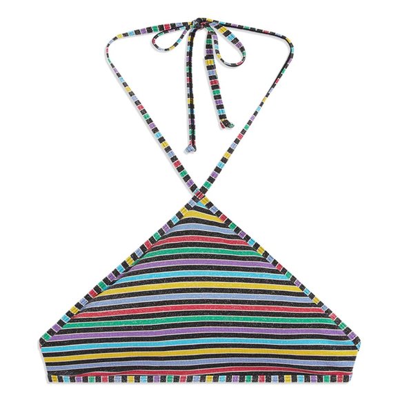 WeWoreWhat High Neck Halter Lurex Stripe Bikini Top - Picture 2 of 2